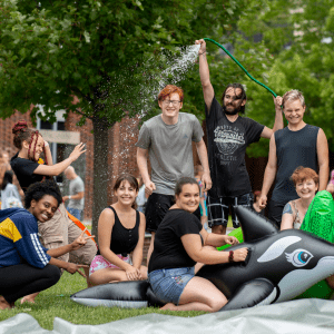 a group of people hanging out outside