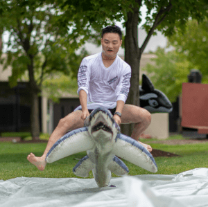 a group of people hanging out outside