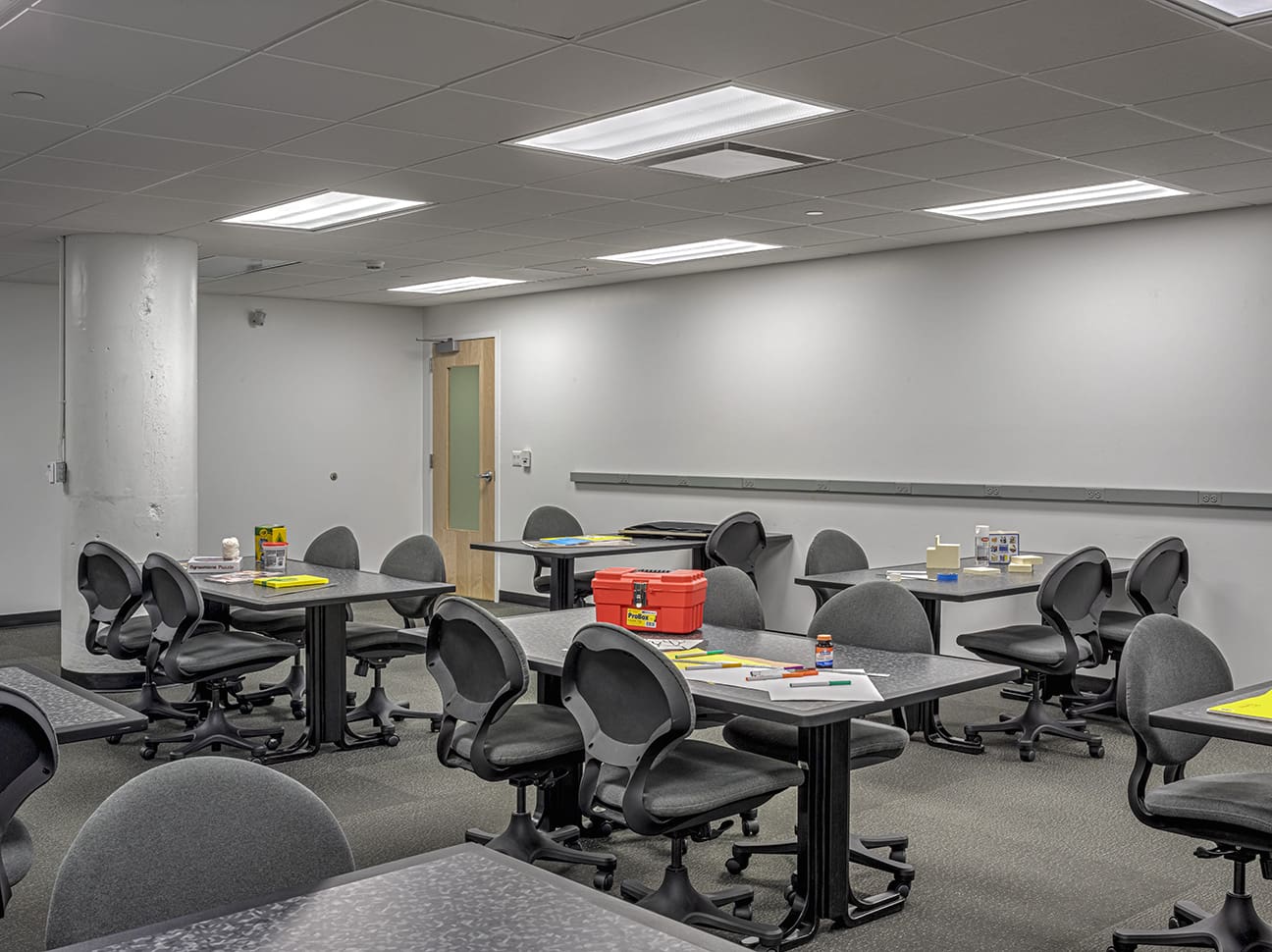 A photograph of a common workspace in the Taubman Center Student housing.