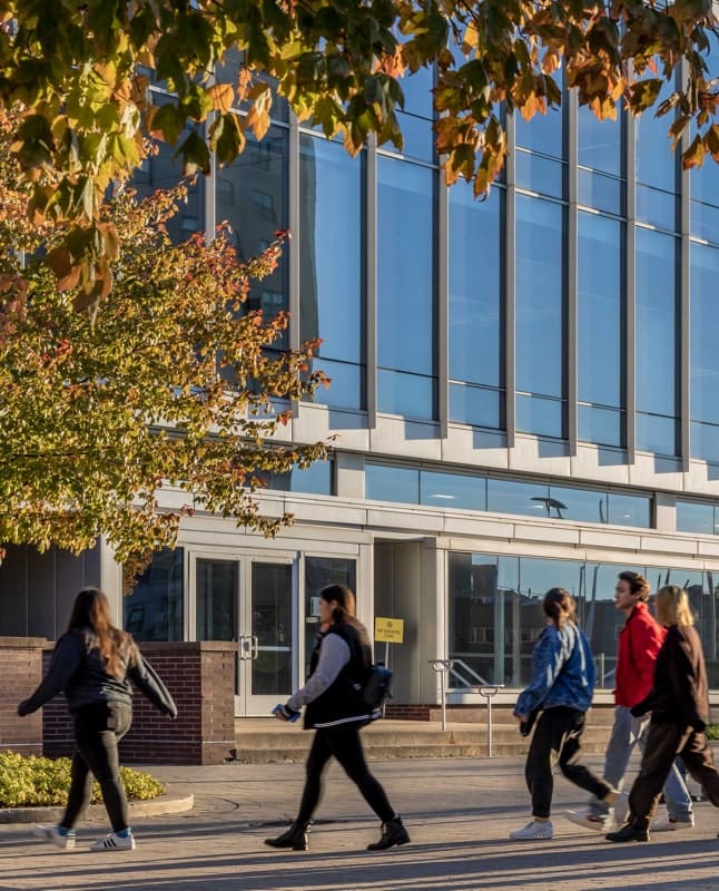 Students walking on campus in between classes