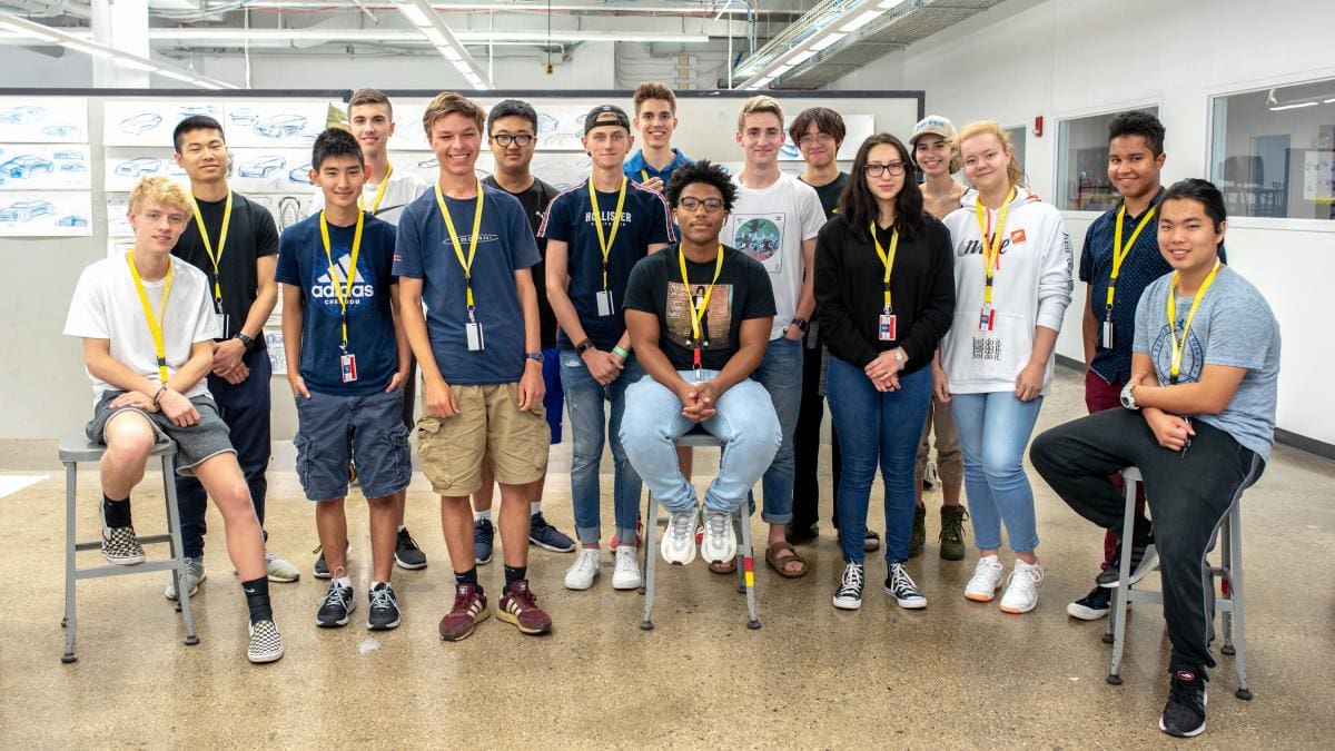 group of students in the transportation design room