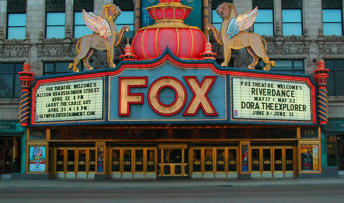 Exterior shot of the Fox Theatre during the day.