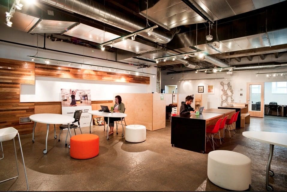 Photo of the interior of a modern chic cafe in Detroit