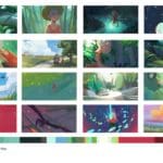 Storyboard of a cartoon young boy on various fantastical adventures.