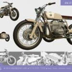 Animation sheet of a tan BMW retro motercycle.