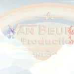 A credits scene that shows a cloudy sky with three line-art drawings of cats with wings. Light tan colored text says "A Van Beuren Production"