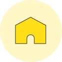 A yellow background with an illustration of a house inside