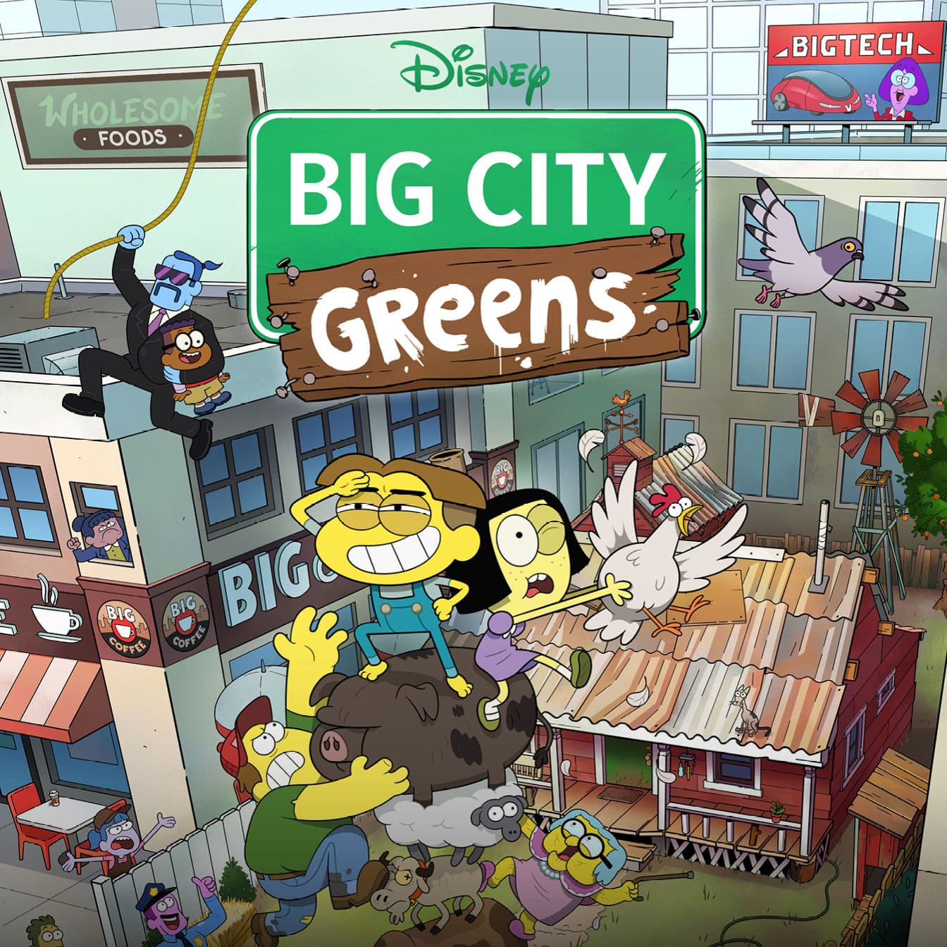 An illustration of cartoon characters with the text "Disney: Big City Greens"