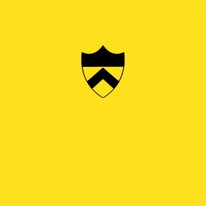 A black icon of a university crest on a yellow background