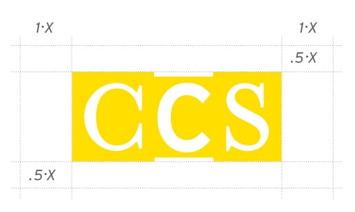 A diagram showing spacing and margins for the CCS Logo