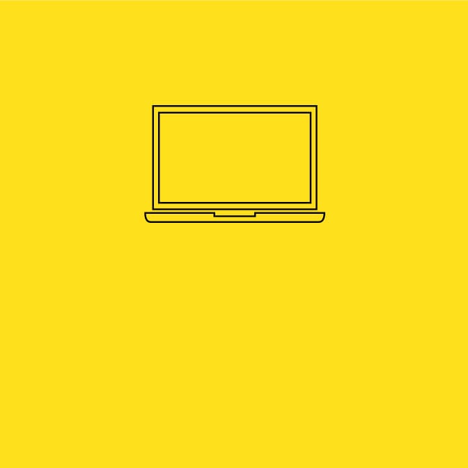 Black icon of a laptop on a yellow background