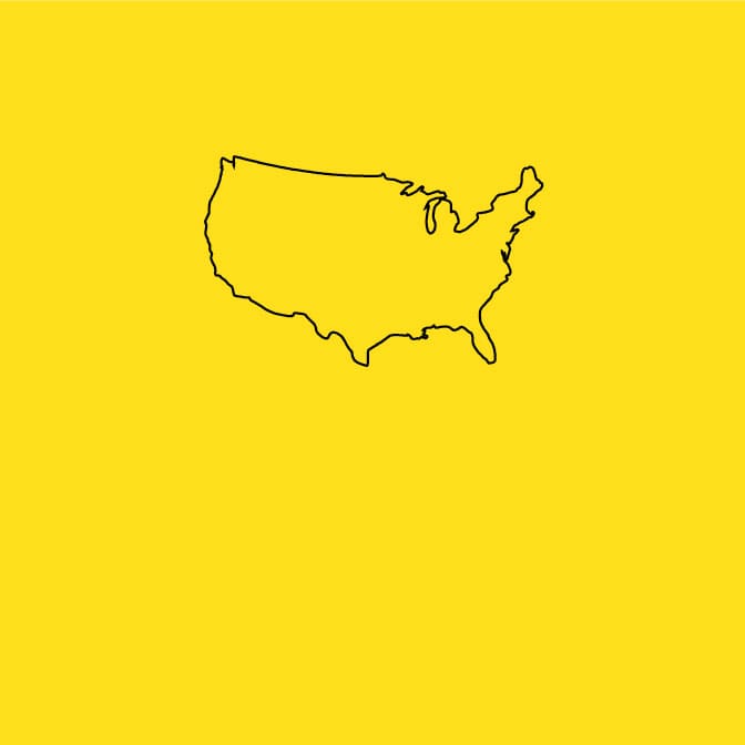 Black outline of America on a yellow background