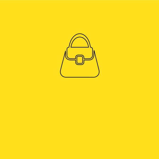 Black icon of a purse on a yellow background