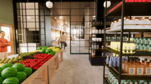 augmented reality rendering of a futuristic grocery store