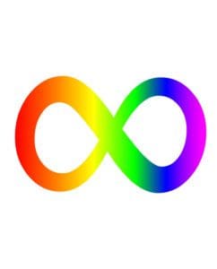 A multicolored infinity sign symbolizing autism awareness