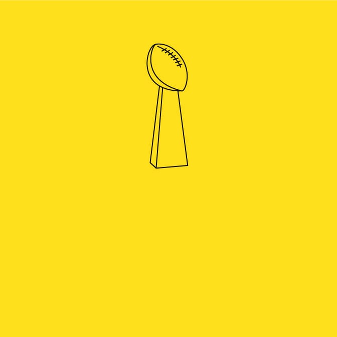Black icon of a football on a stand on a yellow background