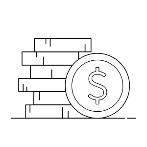 Money Icon An icon with a few coins piled on up on the left and once facing dfront with a dollar sign on it