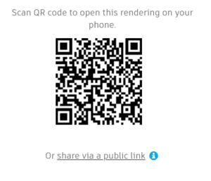 A QR Code that opens to show you an augmented reality interior design rendering done by a student.