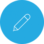 blue background with a white icon of a pencil