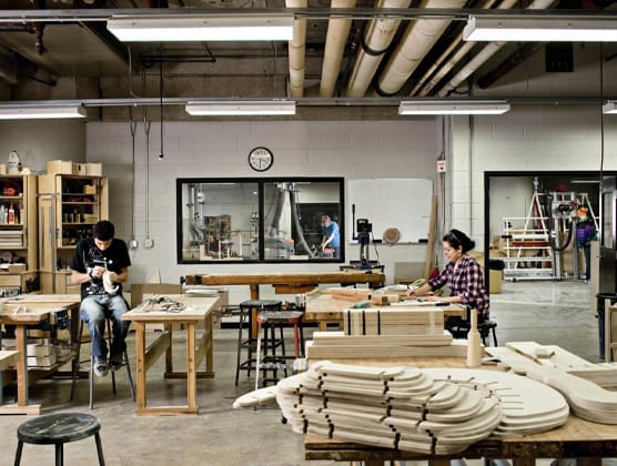 a look inside a crafts studio showing worktables