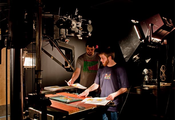 Students in studio working together in the Entertainment Arts department