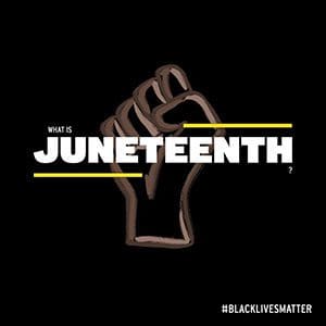 a black background with a black power fist that says Juneteenth