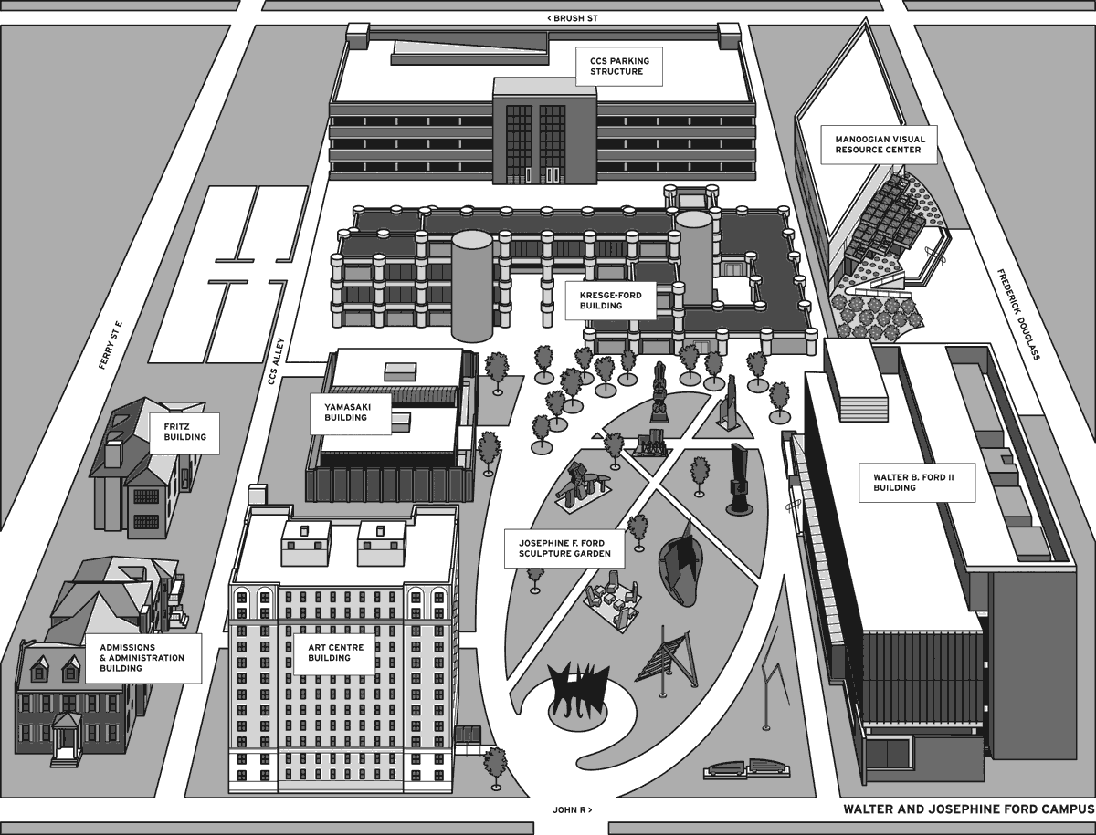 A detailed street map of the CCS Ford Campus
