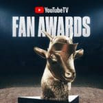 A digitally produced image for Youtube TV with a golden goat head on top of a baseball home plate.