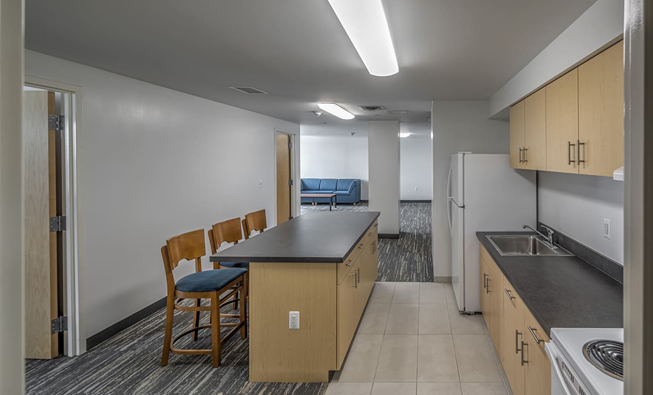 A photograph of a four person room in the Ford Campus Housing