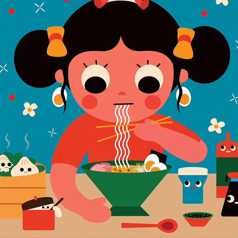 uijung-kim-1000x1000 An illustration of a girl eating ramen noodles