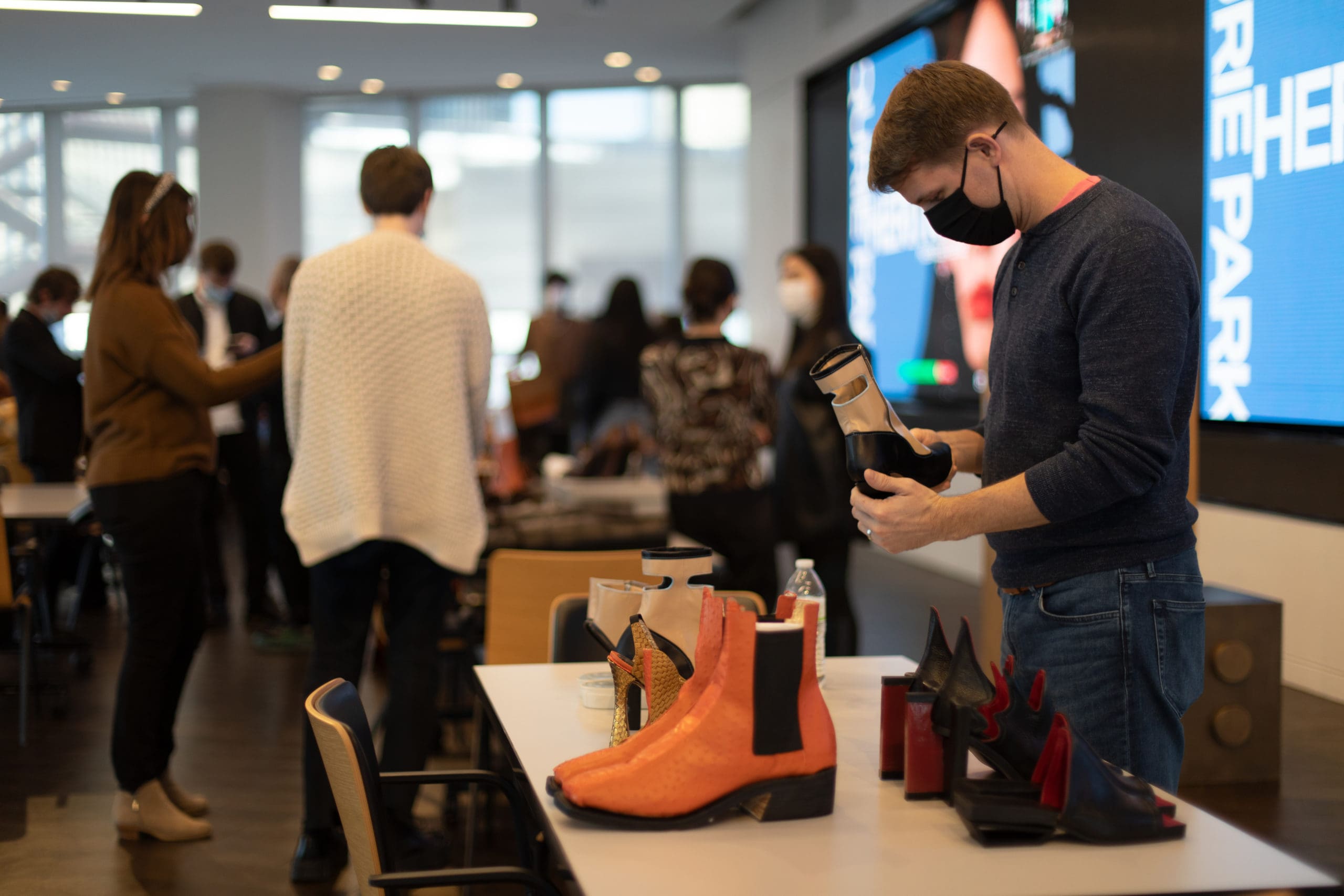 Students set up to present to Stuart Weitzman Design Team