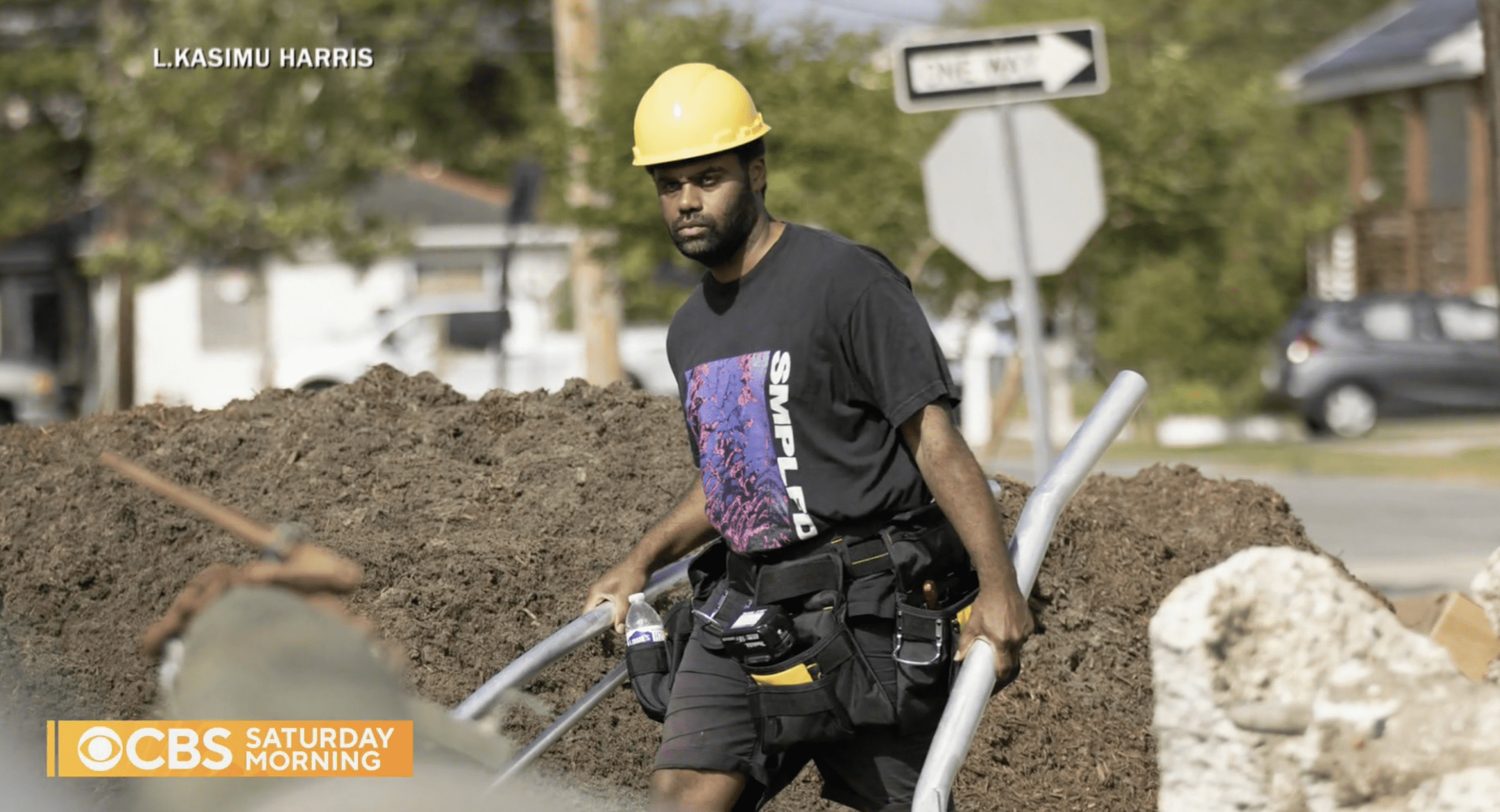 Kevin Beasley with construction gear on making an outdoor installation