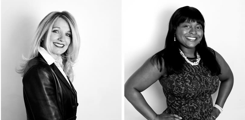 black and white headshot of Bonnie Fahoom and Kiana Wenzell