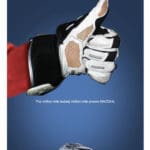a print advertisement showing a racing glove giving a thumbs up sign with the text "The million mile tested, million mile proven MAZDA6."