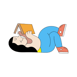 cartoon image of a woman laying down reading a book