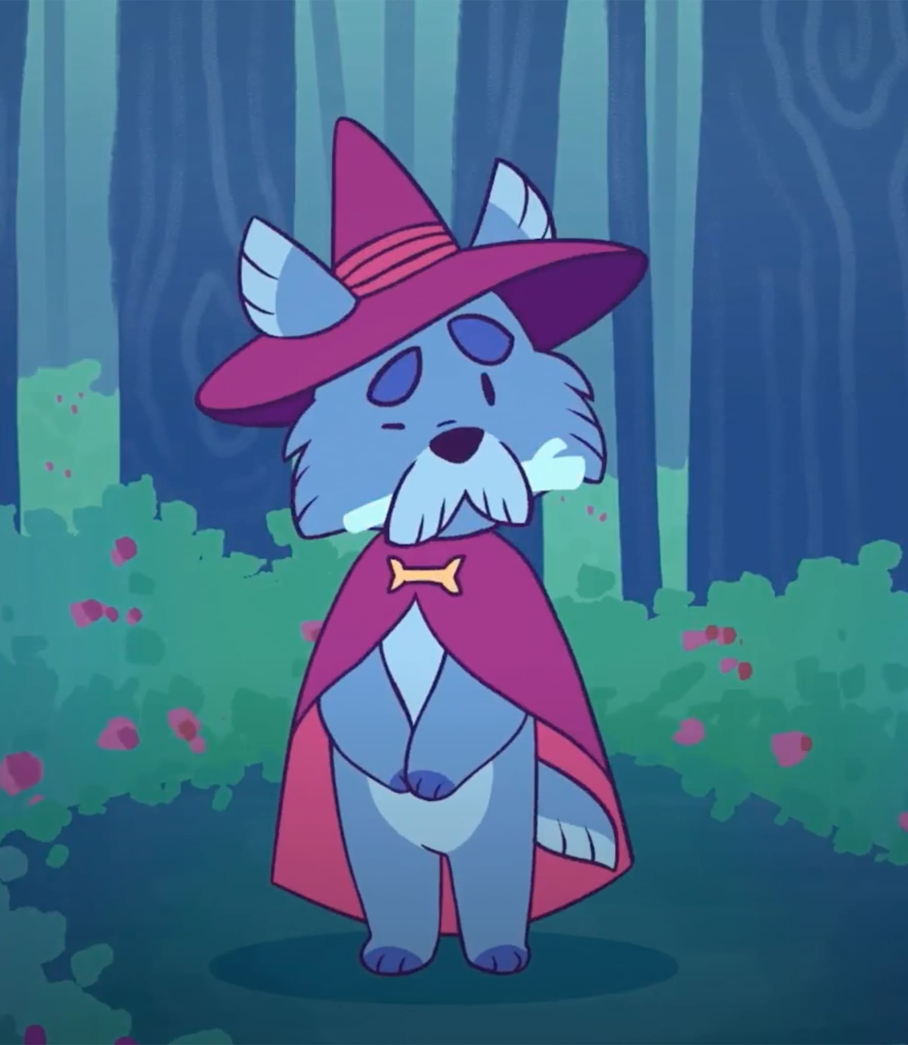 Illustration of a fictional animal wizard in a forest 