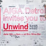 artwork of adjunct faculty Randall Bruder. Red and white poster for AIGA Detroit