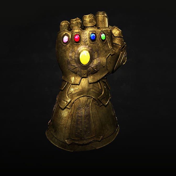 image of gold infinity gauntlet from avengers movie with all of the stones in it