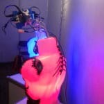a robotics setup with glowing parts