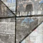 lightbox installation, newspaper images printed onto a textile