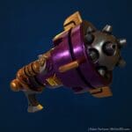 3D Render of a gold and purple metal space gun. Done by EA Adjunct Faculty Adam Serhane.