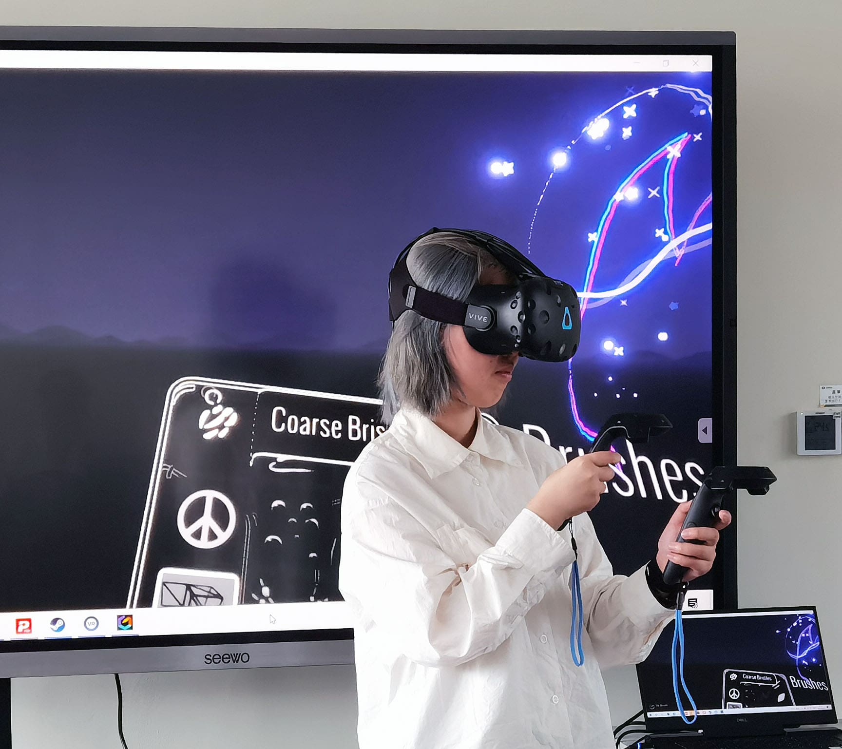 a person using a virtual reality headset