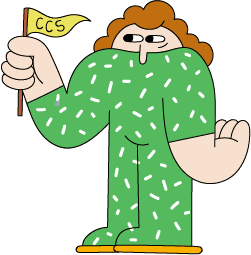 illustration of a student holding a "CCS" banner