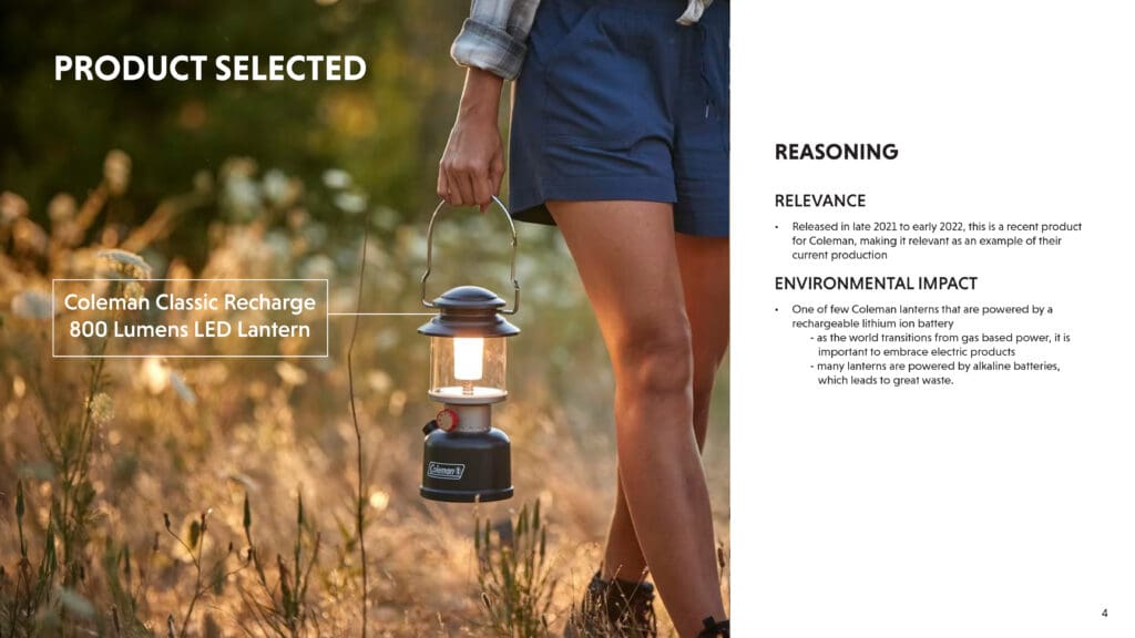 Presentation slide analyzing a Coleman lantern