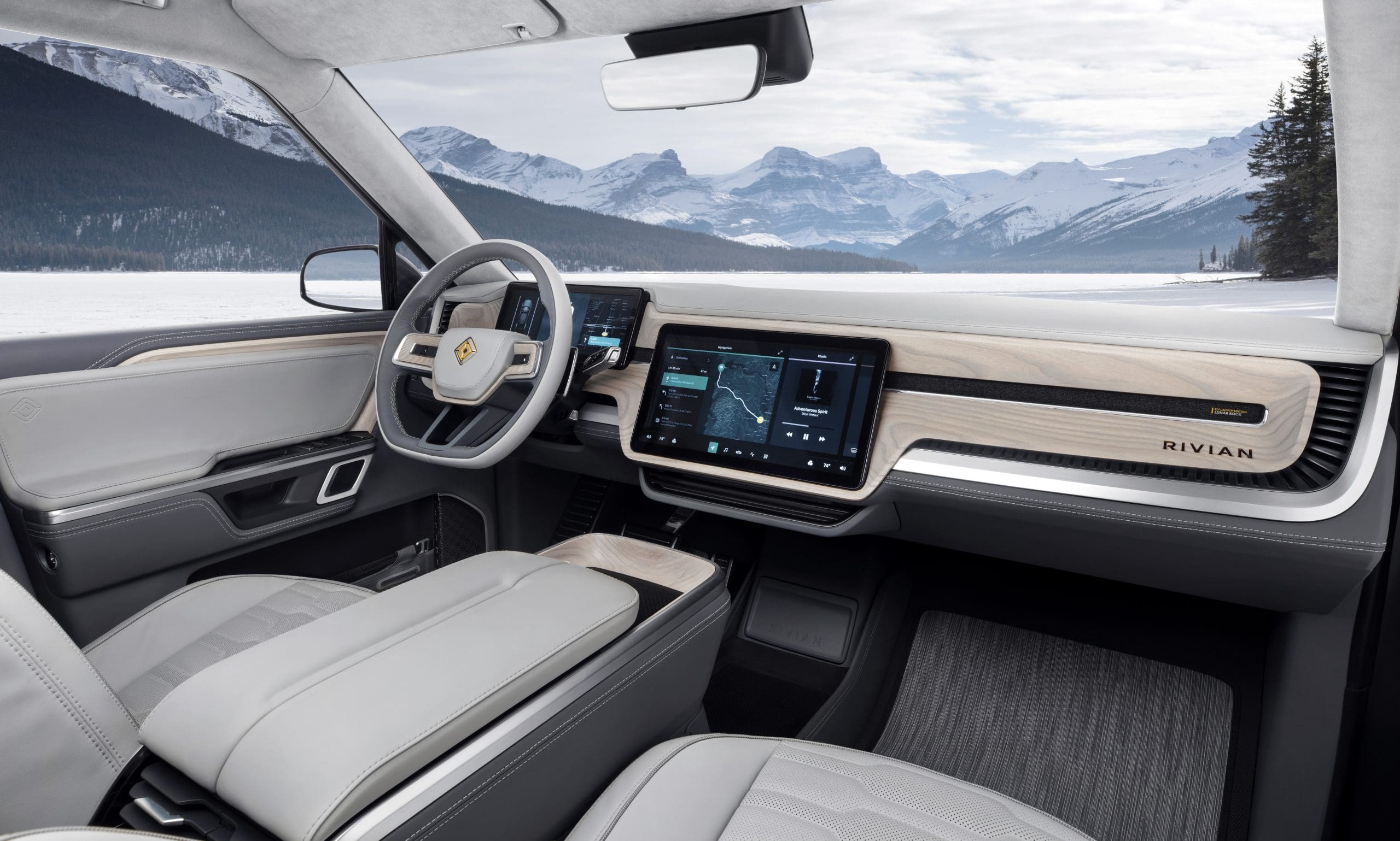 Photo of a white leather car interior