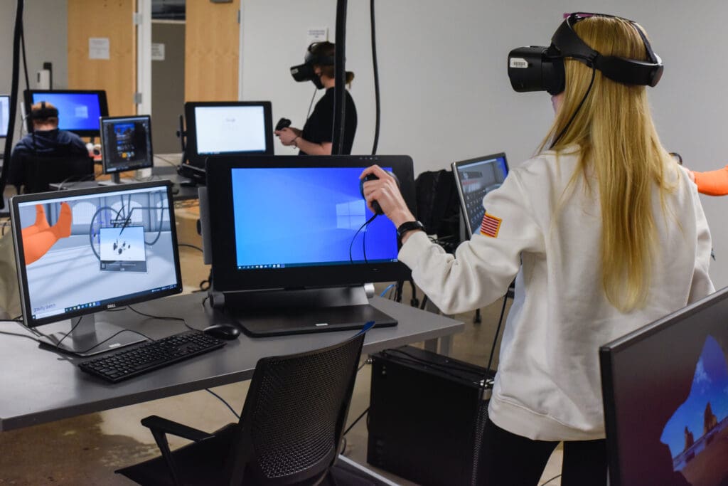 Students experimenting with the VR lab