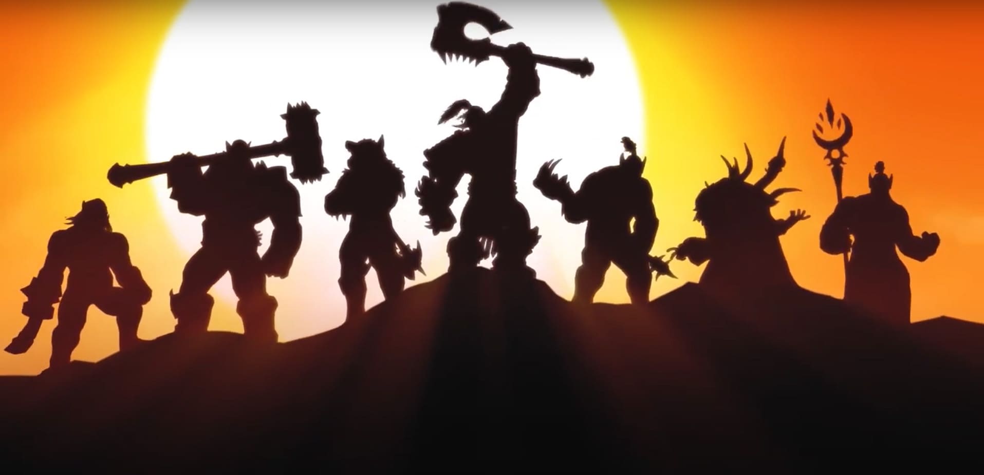 video game characters silhouetted with the sun behind them