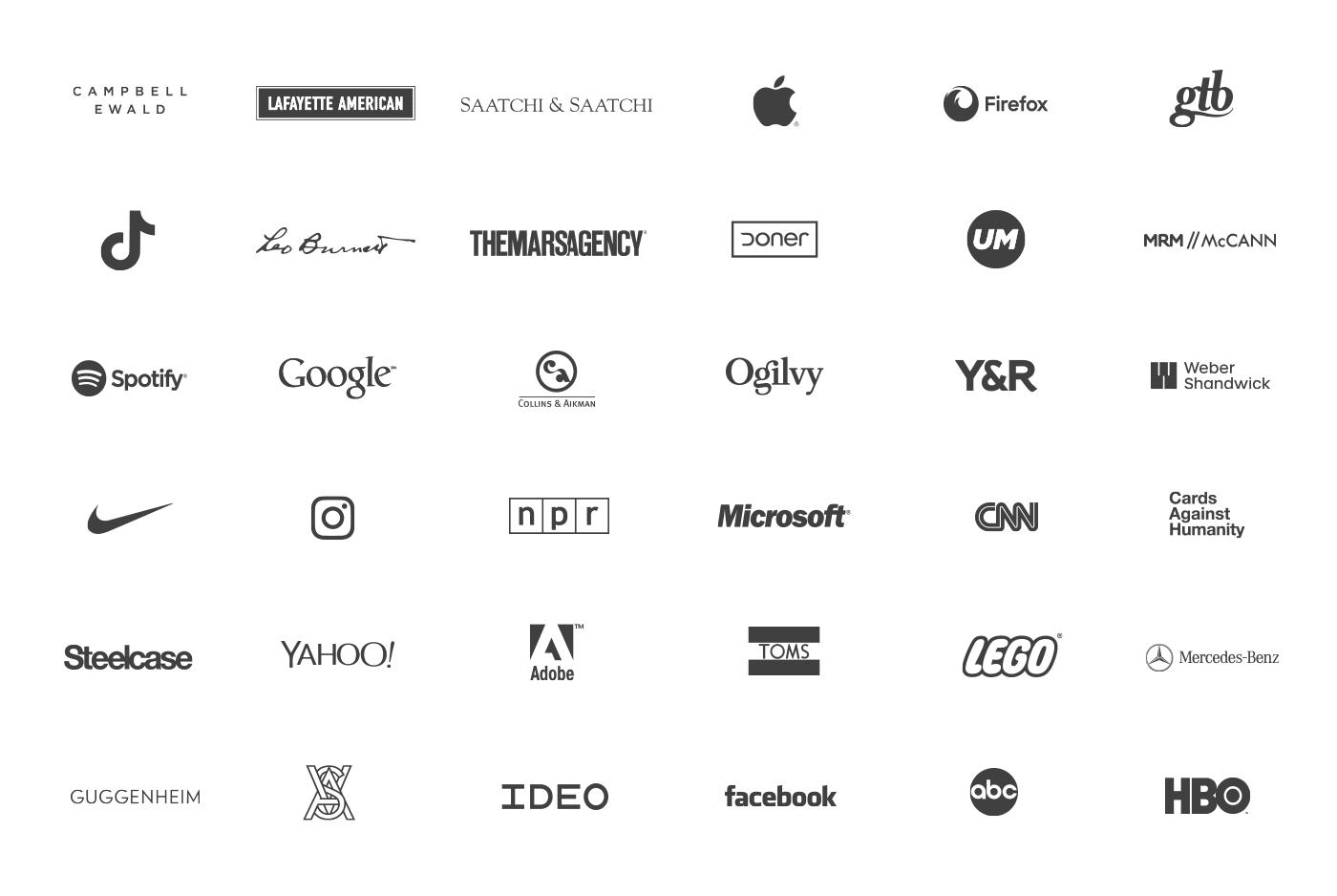 AD+CD alumni logos logos of companies that hire CCS Communication & Strategy alumni