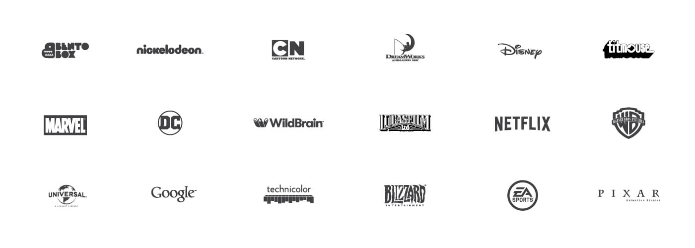 logos of companies where animation alumni work