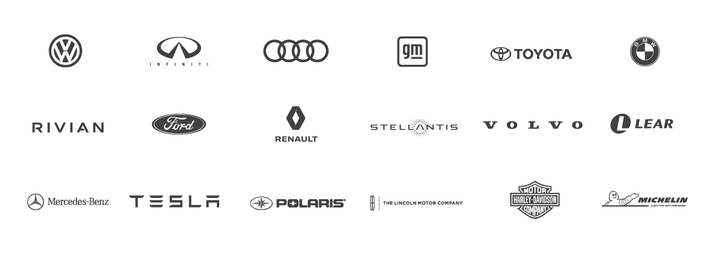 TD alumni logos logos of the places CCS transportation design alumni work including GM, Ford, Audi, Stellantis, Volvo and many more